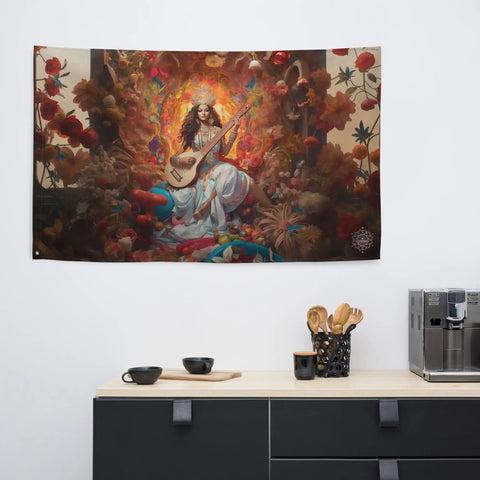 About my Brain Institute Wall Art Saraswati Goddess Flag Wall Art