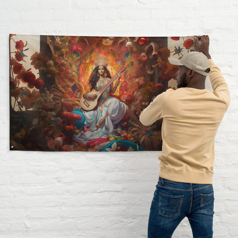 About my Brain Institute Wall Art Saraswati Goddess Flag Wall Art