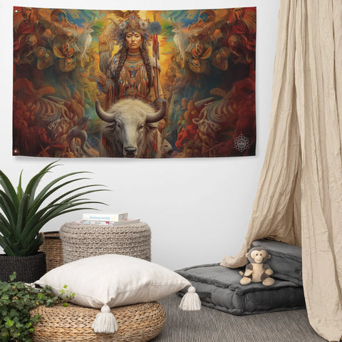 About my Brain Institute Wall Art White Buffalo Calf Woman Goddess Flag Wall Art