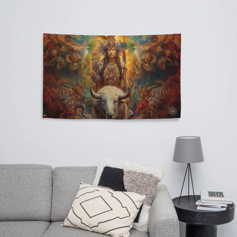 About my Brain Institute Wall Art White Buffalo Calf Woman Goddess Flag Wall Art