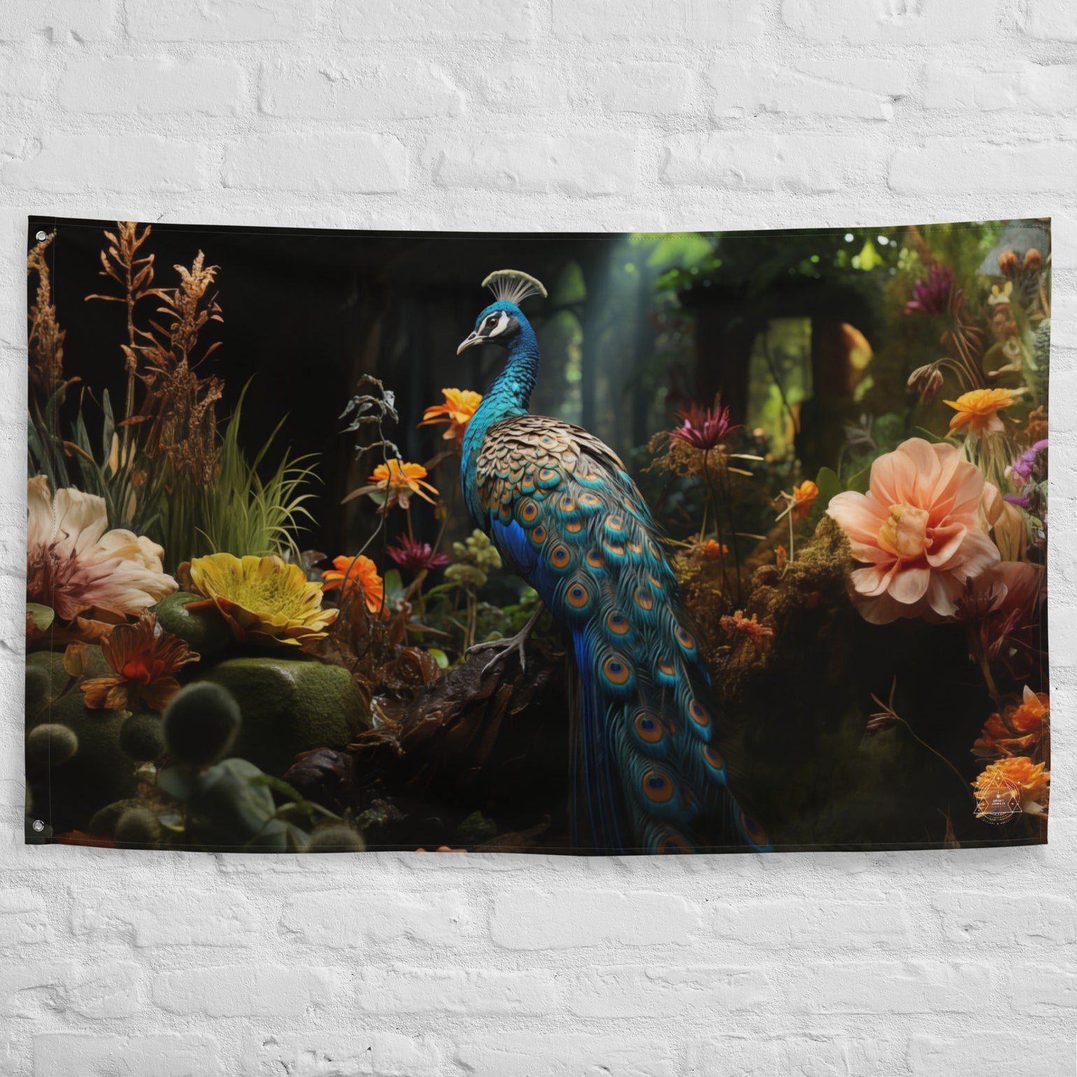 Peacock Spirit Animal Flag Wall Art